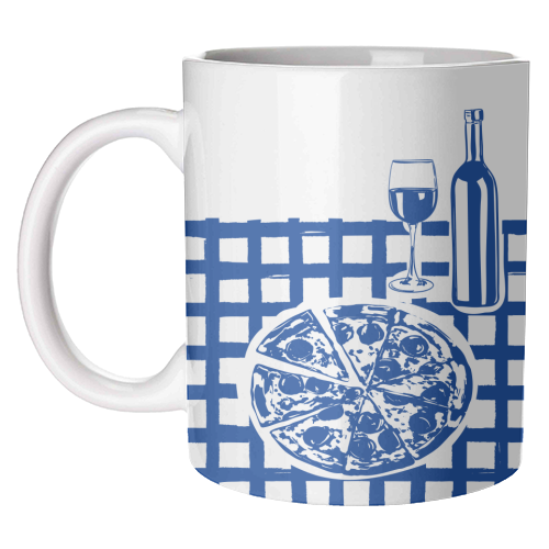 Pizza & Wine Night – Hand-Drawn Doodle Art - unique mug by EZbie