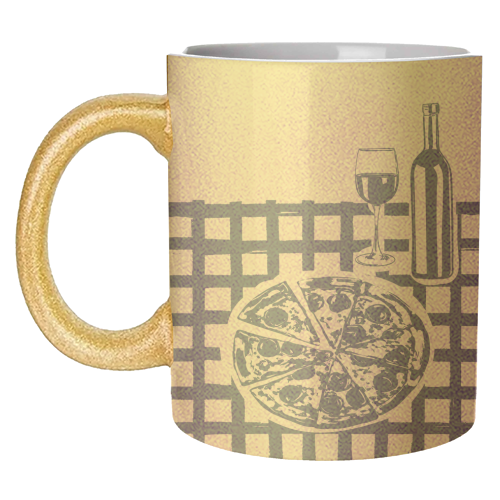 Pizza & Wine Night – Hand-Drawn Doodle Art - unique mug by EZbie
