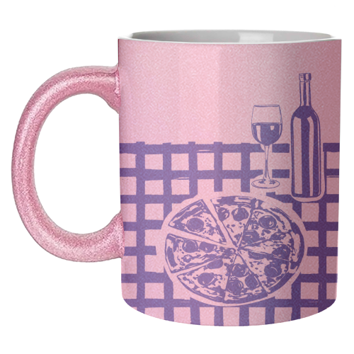 Pizza & Wine Night – Hand-Drawn Doodle Art - unique mug by EZbie