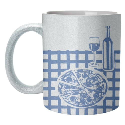 Pizza & Wine Night – Hand-Drawn Doodle Art - unique mug by EZbie