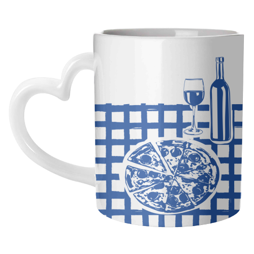 Pizza & Wine Night – Hand-Drawn Doodle Art - unique mug by EZbie