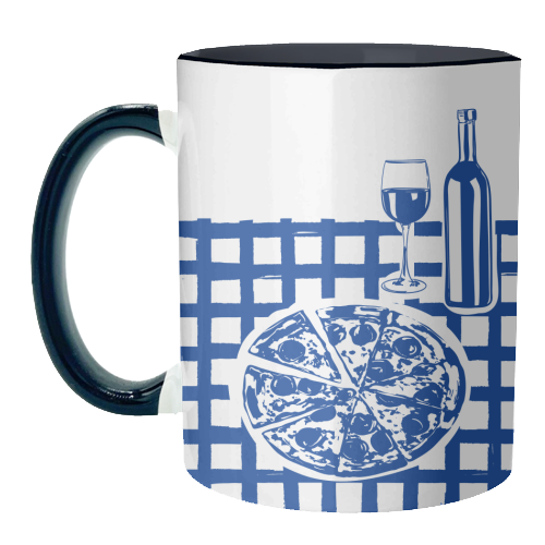 Pizza & Wine Night – Hand-Drawn Doodle Art - unique mug by EZbie