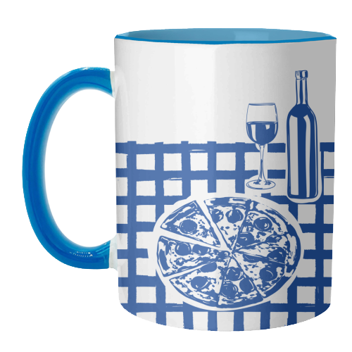 Pizza & Wine Night – Hand-Drawn Doodle Art - unique mug by EZbie