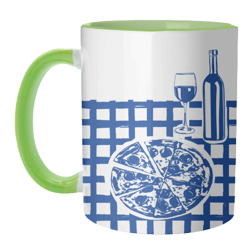Pizza & Wine Night – Hand-Drawn Doodle Art - unique mug by EZbie