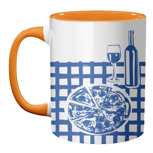 Pizza & Wine Night – Hand-Drawn Doodle Art - unique mug by EZbie