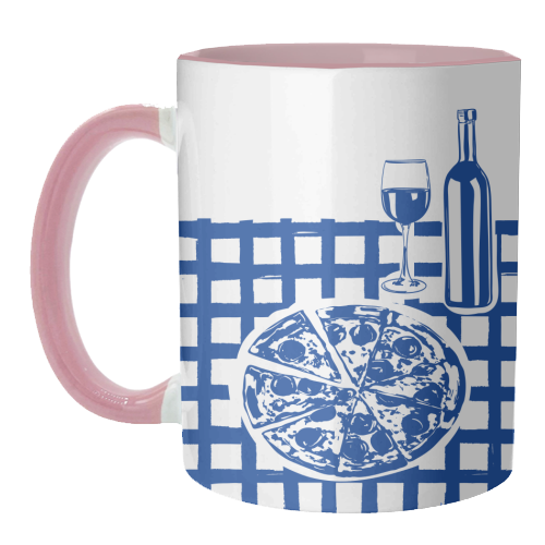 Pizza & Wine Night – Hand-Drawn Doodle Art - unique mug by EZbie