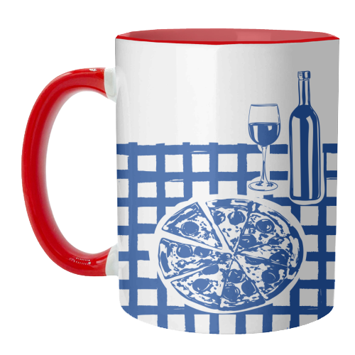 Pizza & Wine Night – Hand-Drawn Doodle Art - unique mug by EZbie