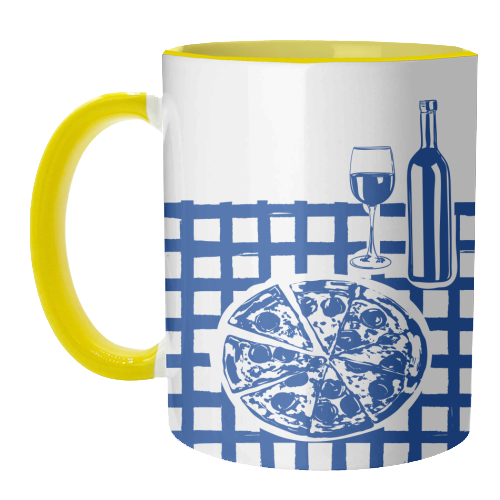 Pizza & Wine Night – Hand-Drawn Doodle Art - unique mug by EZbie