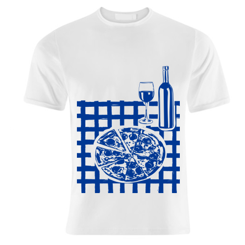 Pizza & Wine Night – Hand-Drawn Doodle Art - unique t shirt by EZbie