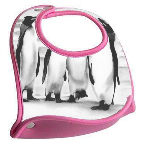 Planespotting Penguins - baby feeding bib by LIBRA FINE ARTS