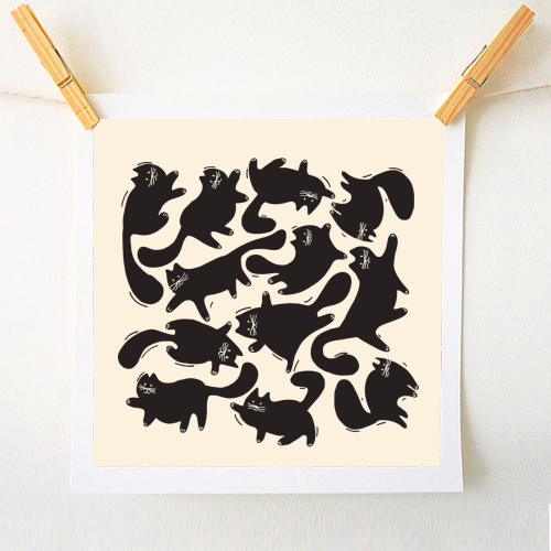Playful Black Cat Pattern – Halloween Spooky Vibe - A1 - A4 art print by Ania Wieclaw