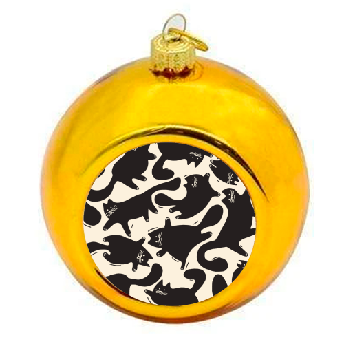 Playful Black Cat Pattern – Halloween Spooky Vibe - colourful christmas bauble by Ania Wieclaw