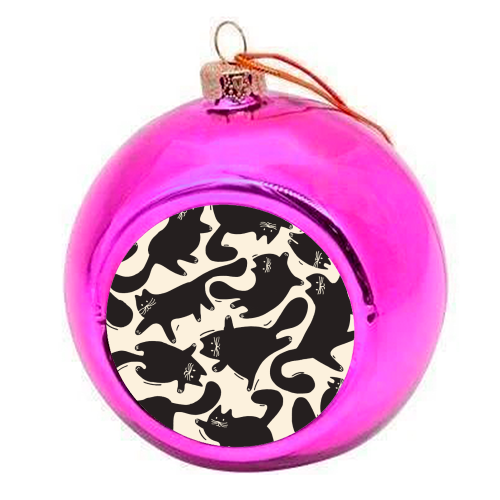 Playful Black Cat Pattern – Halloween Spooky Vibe - colourful christmas bauble by Ania Wieclaw