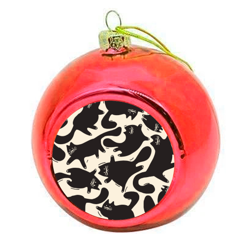 Playful Black Cat Pattern – Halloween Spooky Vibe - colourful christmas bauble by Ania Wieclaw