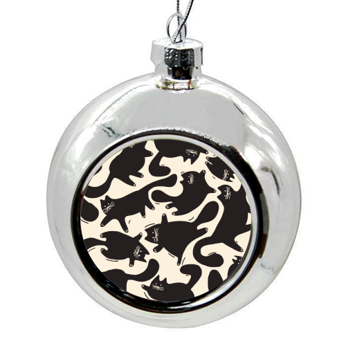 Playful Black Cat Pattern – Halloween Spooky Vibe - colourful christmas bauble by Ania Wieclaw