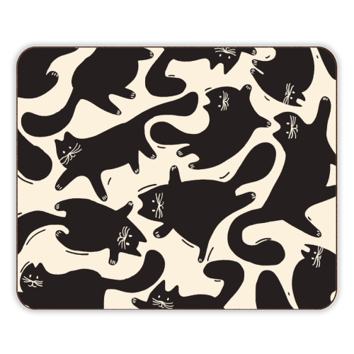 Playful Black Cat Pattern – Halloween Spooky Vibe - designer placemat by Ania Wieclaw