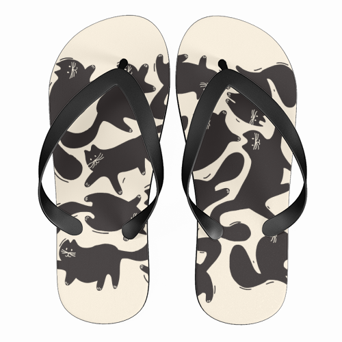 Playful Black Cat Pattern – Halloween Spooky Vibe - funny flip flops by Ania Wieclaw