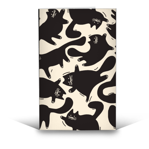 Playful Black Cat Pattern – Halloween Spooky Vibe - funny greeting card by Ania Wieclaw