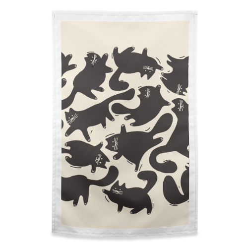 Playful Black Cat Pattern – Halloween Spooky Vibe - funny tea towel by Ania Wieclaw