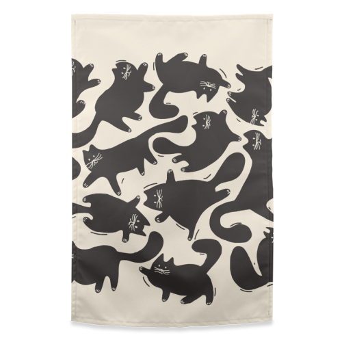 Playful Black Cat Pattern – Halloween Spooky Vibe - funny tea towel by Ania Wieclaw