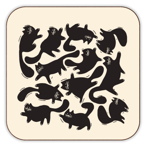 Playful Black Cat Pattern – Halloween Spooky Vibe - personalised beer coaster by Ania Wieclaw