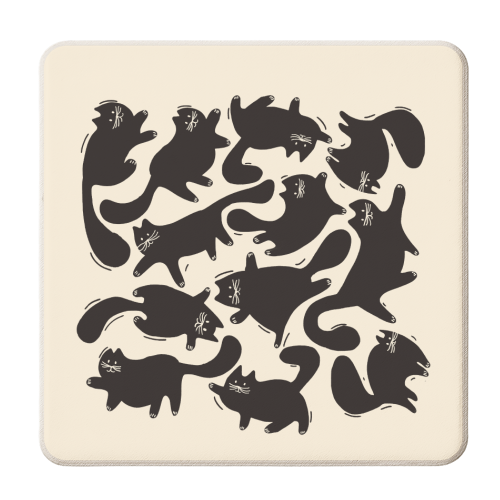 Playful Black Cat Pattern – Halloween Spooky Vibe - personalised beer coaster by Ania Wieclaw