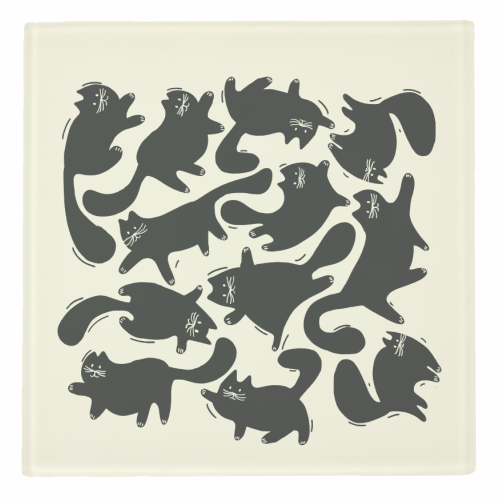 Playful Black Cat Pattern – Halloween Spooky Vibe - personalised beer coaster by Ania Wieclaw