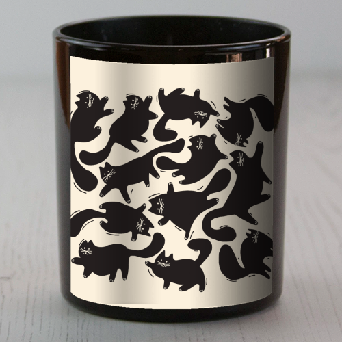 Playful Black Cat Pattern – Halloween Spooky Vibe - scented candle by Ania Wieclaw