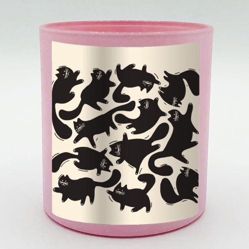 Playful Black Cat Pattern – Halloween Spooky Vibe - scented candle by Ania Wieclaw