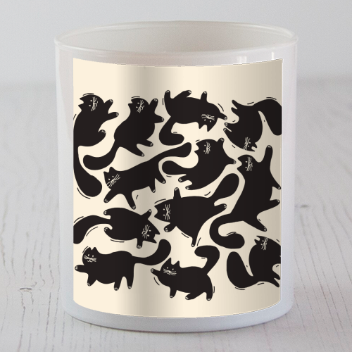 Playful Black Cat Pattern – Halloween Spooky Vibe - scented candle by Ania Wieclaw