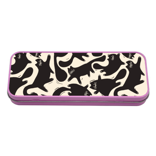 Playful Black Cat Pattern – Halloween Spooky Vibe - tin pencil case by Ania Wieclaw