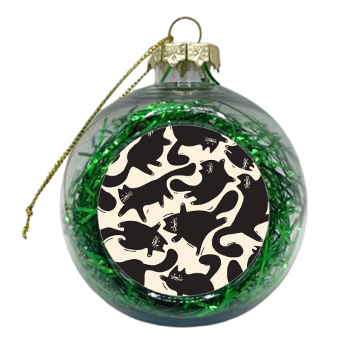 Playful Black Cat Pattern – Halloween Spooky Vibe - xmas bauble by Ania Wieclaw