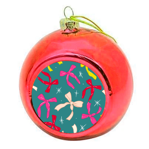 Playful Colorful Ribbon Print - colourful christmas bauble by Ania Wieclaw
