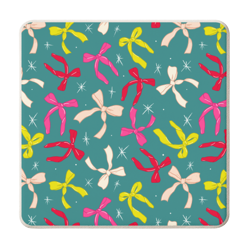 Playful Colorful Ribbon Print - personalised beer coaster by Ania Wieclaw