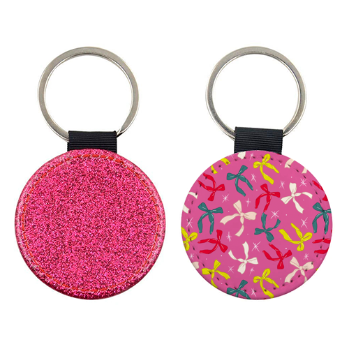 Playful Ribbon Pattern On Pink - keyring by Ania Wieclaw