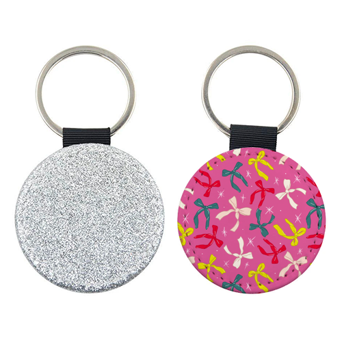 Playful Ribbon Pattern On Pink - keyring by Ania Wieclaw