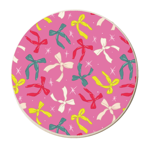 Playful Ribbon Pattern On Pink - personalised beer coaster by Ania Wieclaw