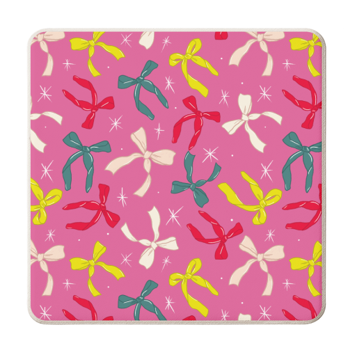 Playful Ribbon Pattern On Pink - personalised beer coaster by Ania Wieclaw