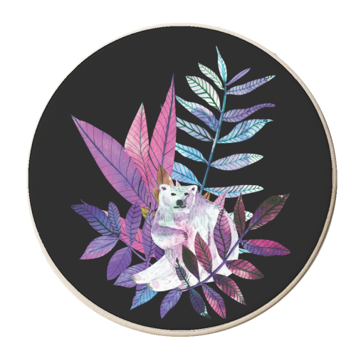 Polar bear and leaves - personalised beer coaster by Aleshka K