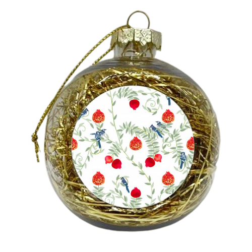 Pomegranates and Blue Jays - xmas bauble by Divya Venkatesh