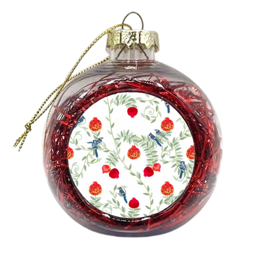 Pomegranates and Blue Jays - xmas bauble by Divya Venkatesh