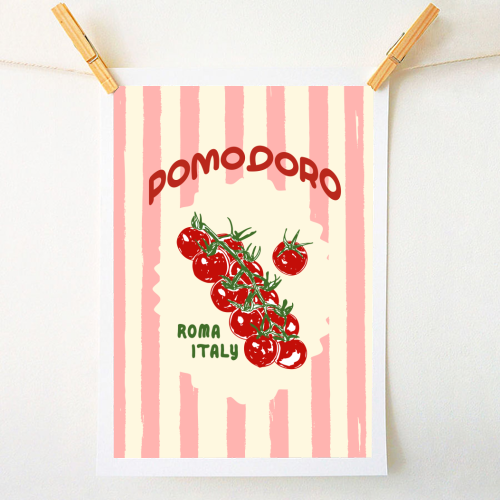Pomodoro Tomatoes Retro Pink Stripes - A1 - A4 art print by EZbie