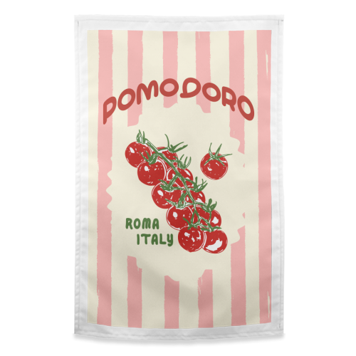 Pomodoro Tomatoes Retro Pink Stripes - funny tea towel by EZbie