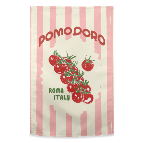 Pomodoro Tomatoes Retro Pink Stripes - funny tea towel by EZbie