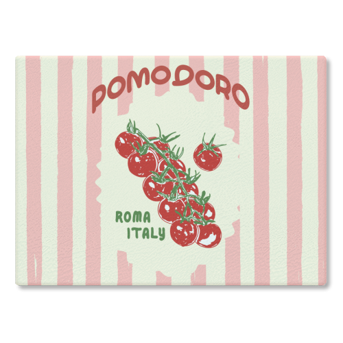 Pomodoro Tomatoes Retro Pink Stripes - glass chopping board by EZbie