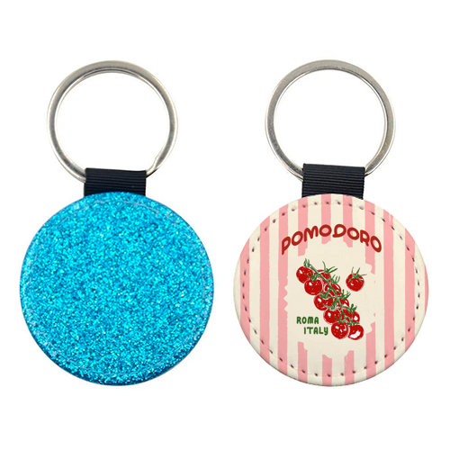 Pomodoro Tomatoes Retro Pink Stripes - keyring by EZbie