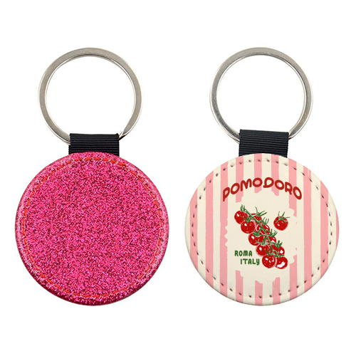 Pomodoro Tomatoes Retro Pink Stripes - keyring by EZbie