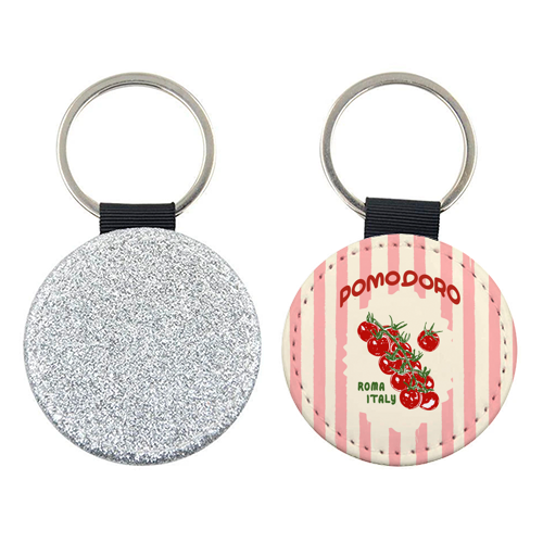 Pomodoro Tomatoes Retro Pink Stripes - keyring by EZbie