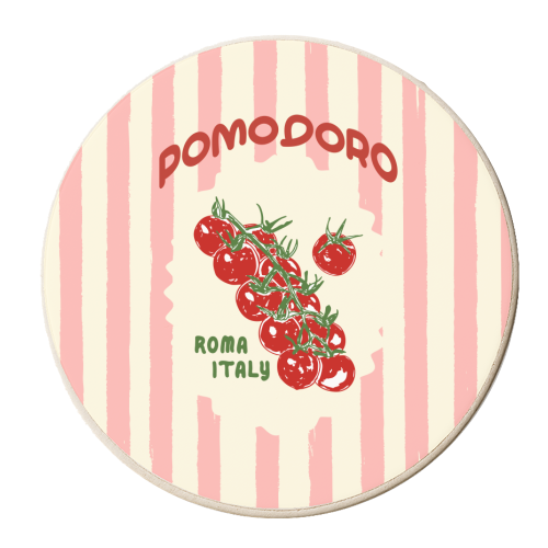 Pomodoro Tomatoes Retro Pink Stripes - personalised beer coaster by EZbie