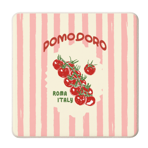Pomodoro Tomatoes Retro Pink Stripes - personalised beer coaster by EZbie